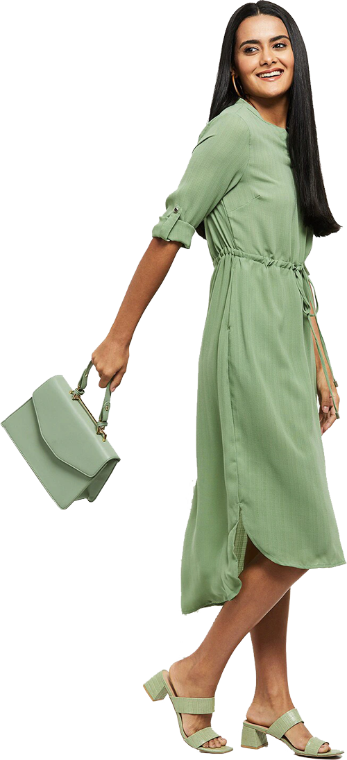 Green Casual Collar-Neck Dress